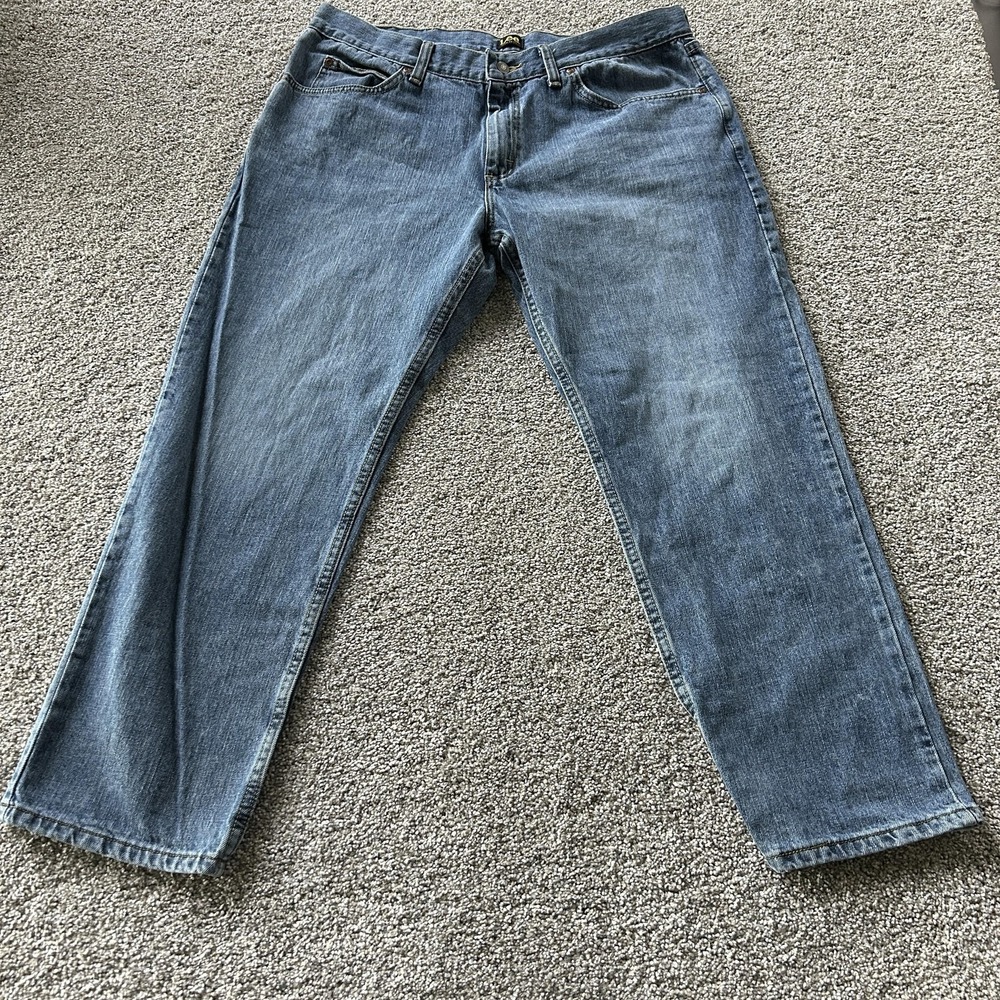 Lee Regular Fit Jeans Mens 38x29 Medium Wash Blue Denim Straight Casual Pants